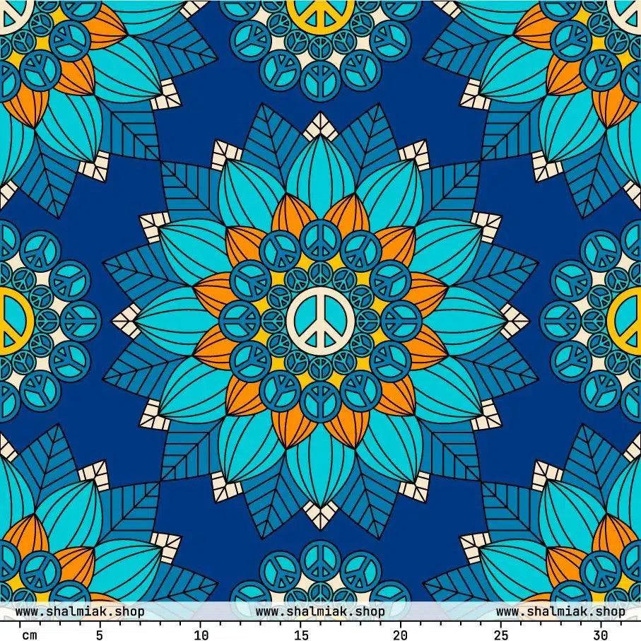 Fabric - BLOOM WITH PEACE orange blue - Flowers and peace print