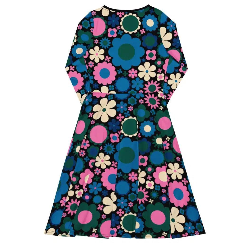 BLOOMPOP blue pink 2 - Midi Dress With Pockets