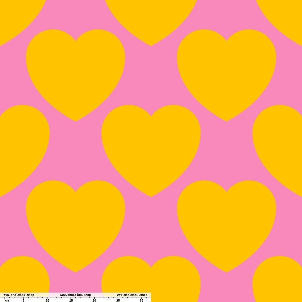 Fabric - ELLIE LOVE yellow pink XL - Bold heart print