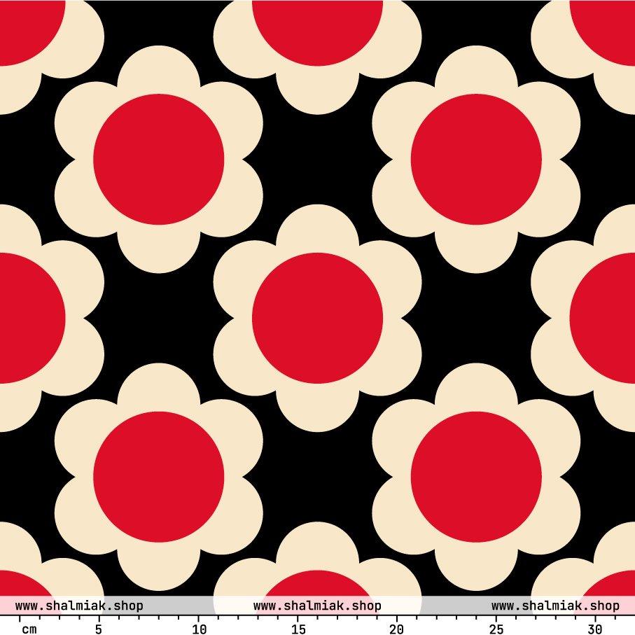 Fabric - ELLIE red black - Classic Flower Print