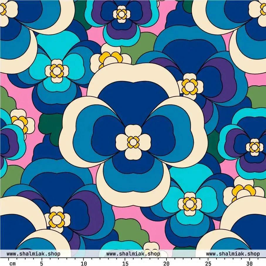 Fabric - PANSY FANTASY blue pink
