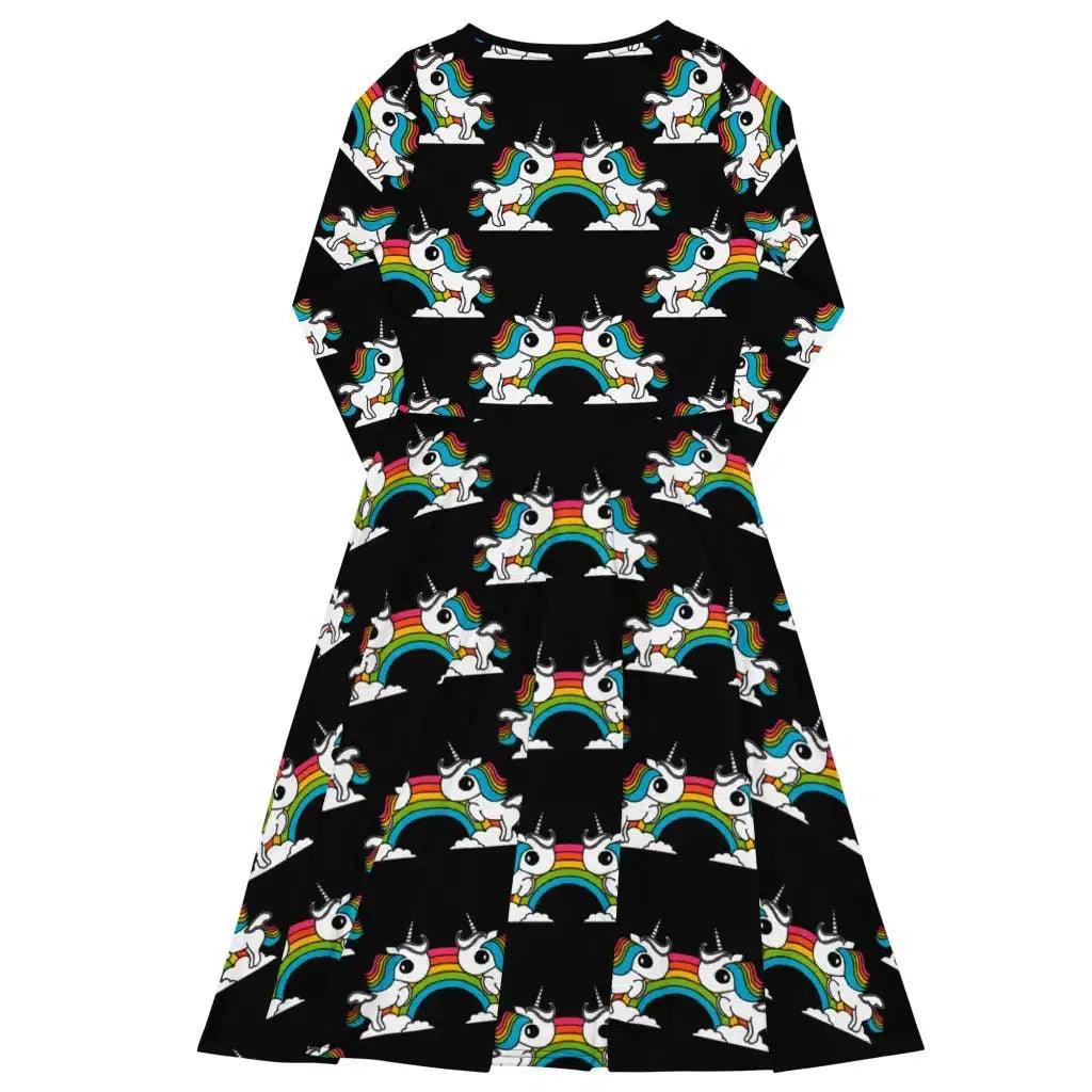 UNIQUE black - Midi Dress With Pockets with unicorns and rainbows