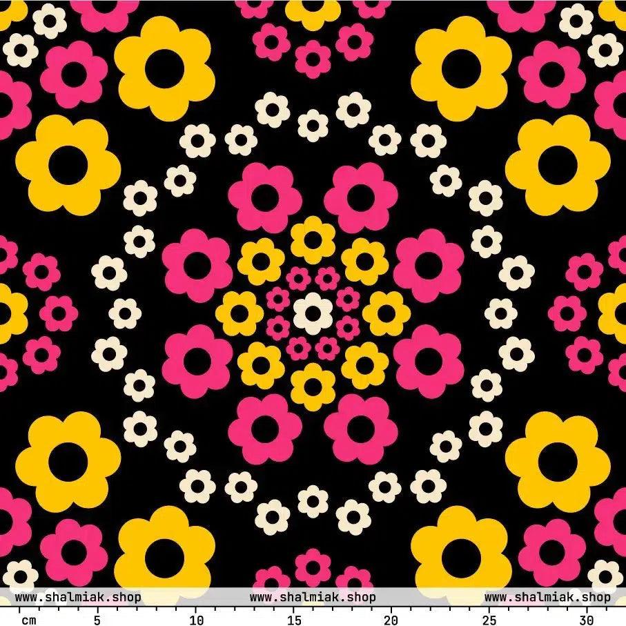Fabric - YESTERDAY pink yellow - Graphic retro floral print