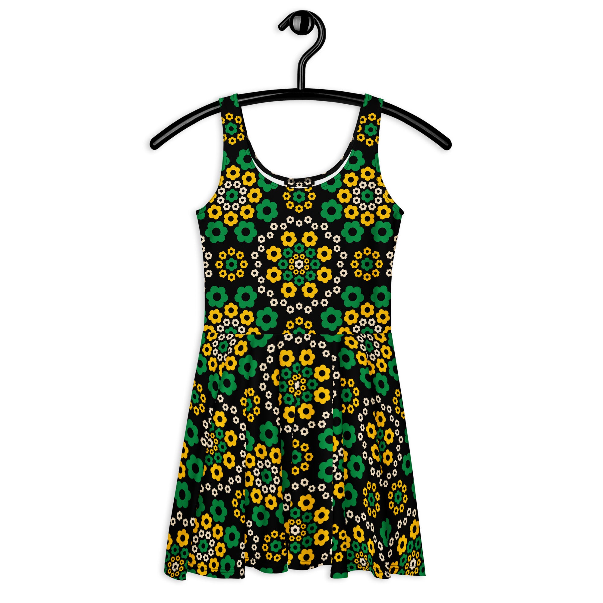 Skater dress - YESTERDAY yellow green - Graphic retro floral print SHALMIAK Skater dress - YESTERDAY yellow green - Graphic retro floral print SHALMIAK