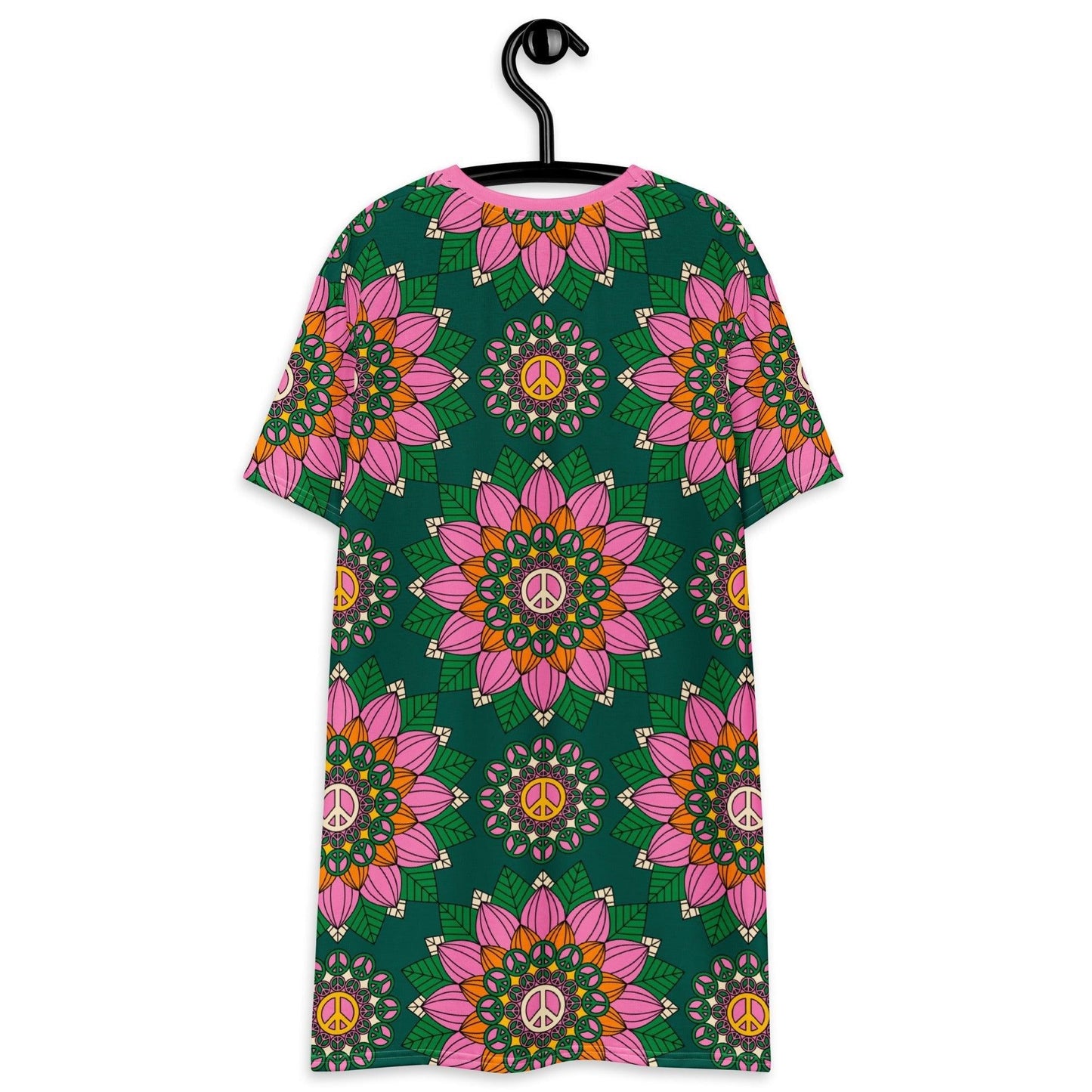 BLOOM WITH PEACE pink green - T-Shirt Dress - SHALMIAK