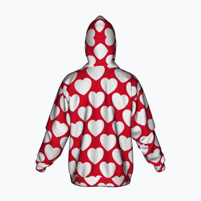 Cotton Zipper Hoodie - ELLIE LOVE red white - Bold Heart Print