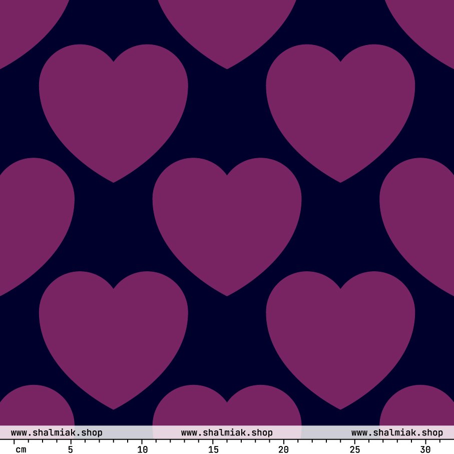 Fabric - ELLIE LOVE plum - Bold heart print