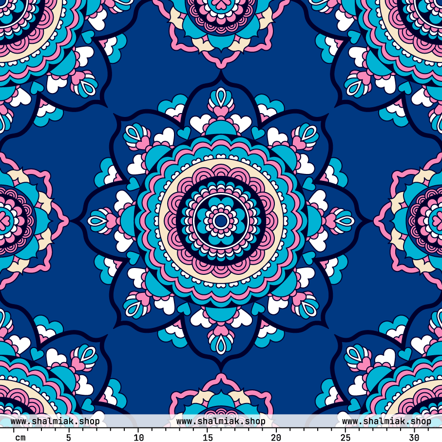 Fabric - FOREVERMORE summer blue - Romantic flower and heart print