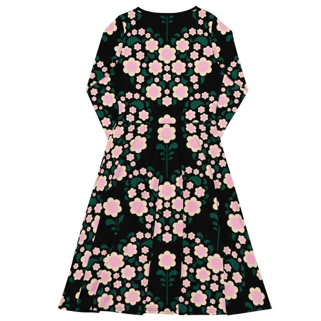 HEARTBEAT pink black - Midi Dress With Pockets - SHALMIAK