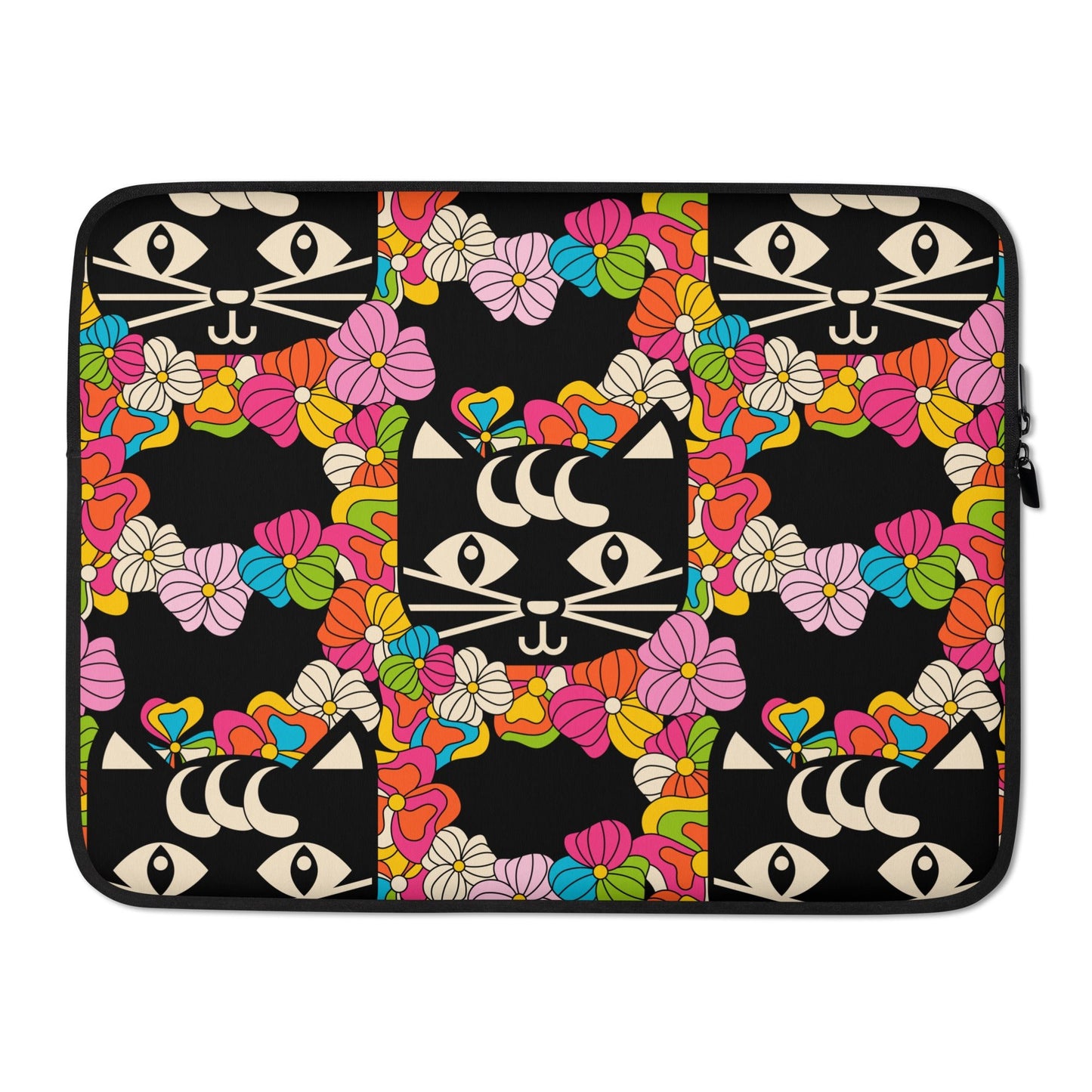 Laptop Sleeve - MAGICAT black - Black Cats & Flowers