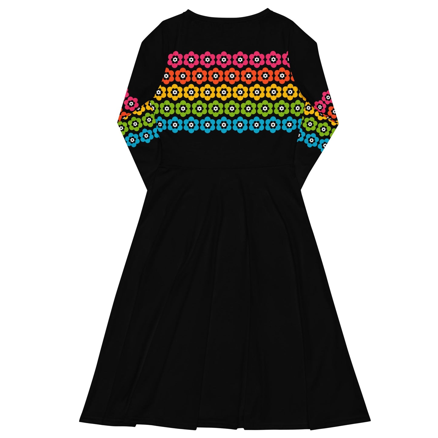 Midi dress - PEACOCK BLOOM rainbow - Vibrant bloom stripe print