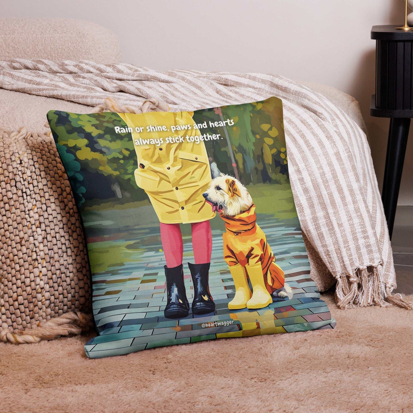 Pillow Case - Rain or shine, paws and hearts always stick together