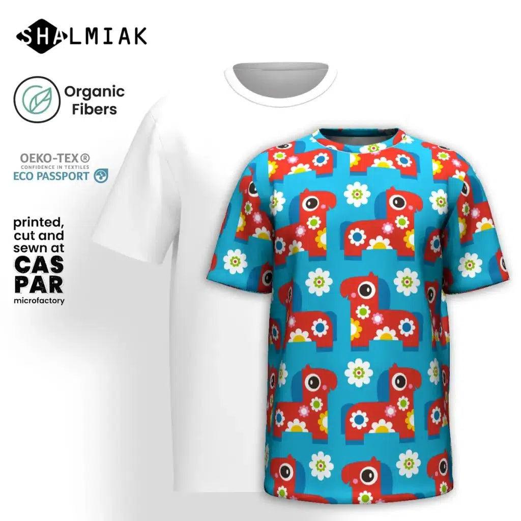 PONY BLOOM turquoise - Organic Cotton T-Shirt - SHALMIAK