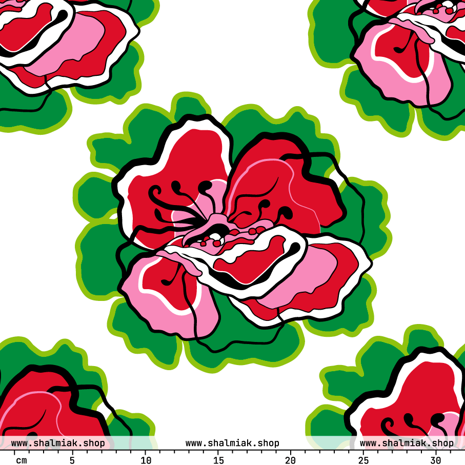 Stoff - POPPY PARADE rot weiß - Kräftiges Mohnblumenmuster