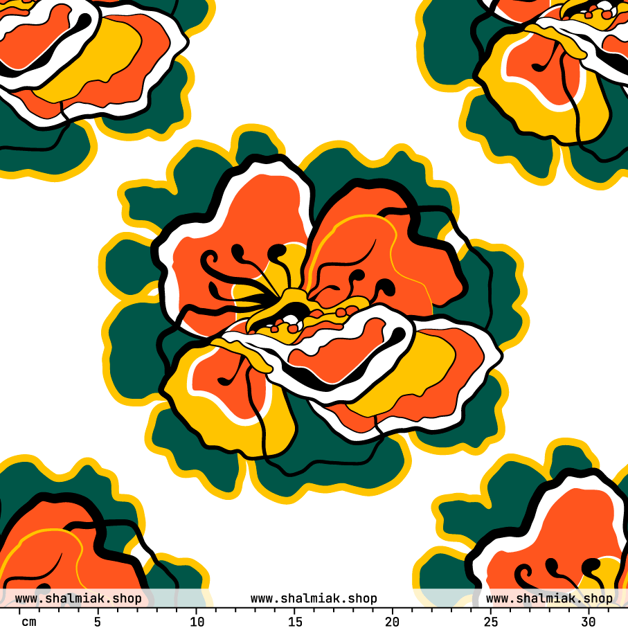 Stoff - POPPY PARADE retro weiß - Kräftiges Mohnblumenmuster