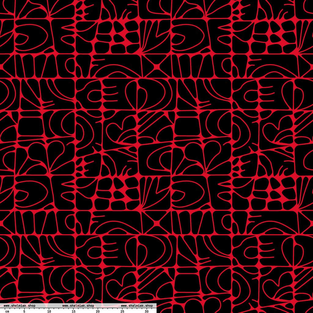Fabric - STONE SPIRIT black red - Graphic stone shapes print