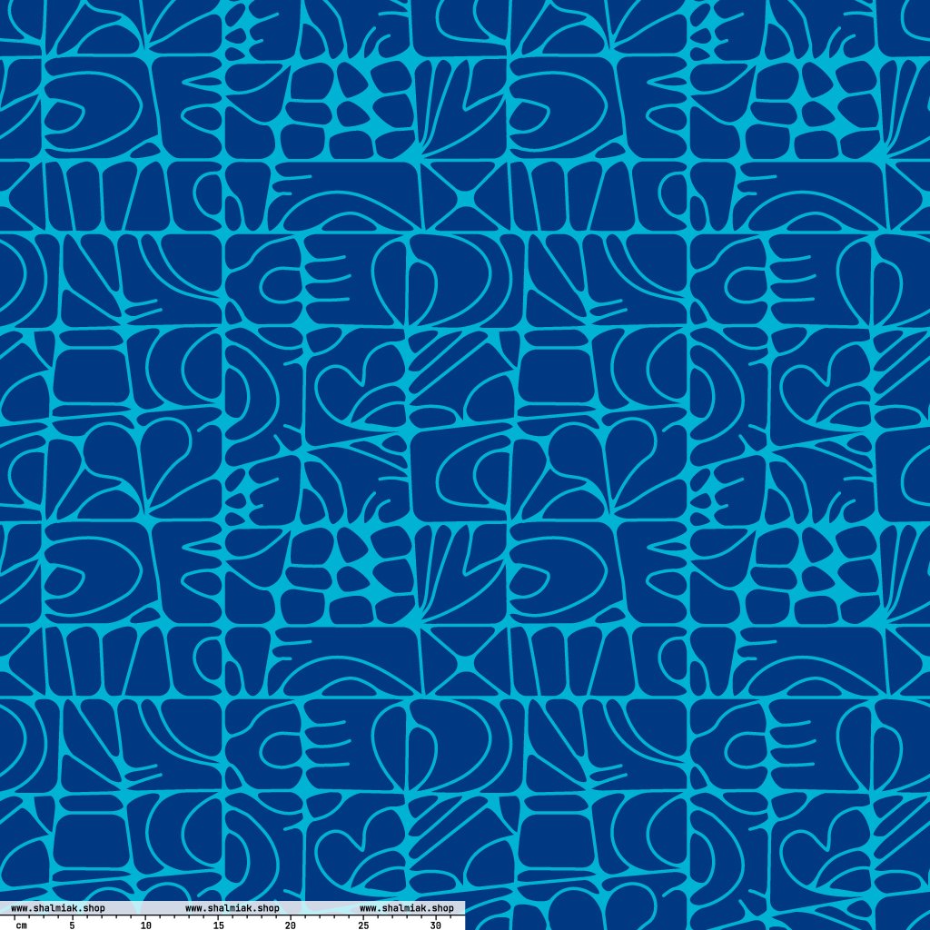 Fabric - STONE SPIRIT blue - Graphic stone shapes print