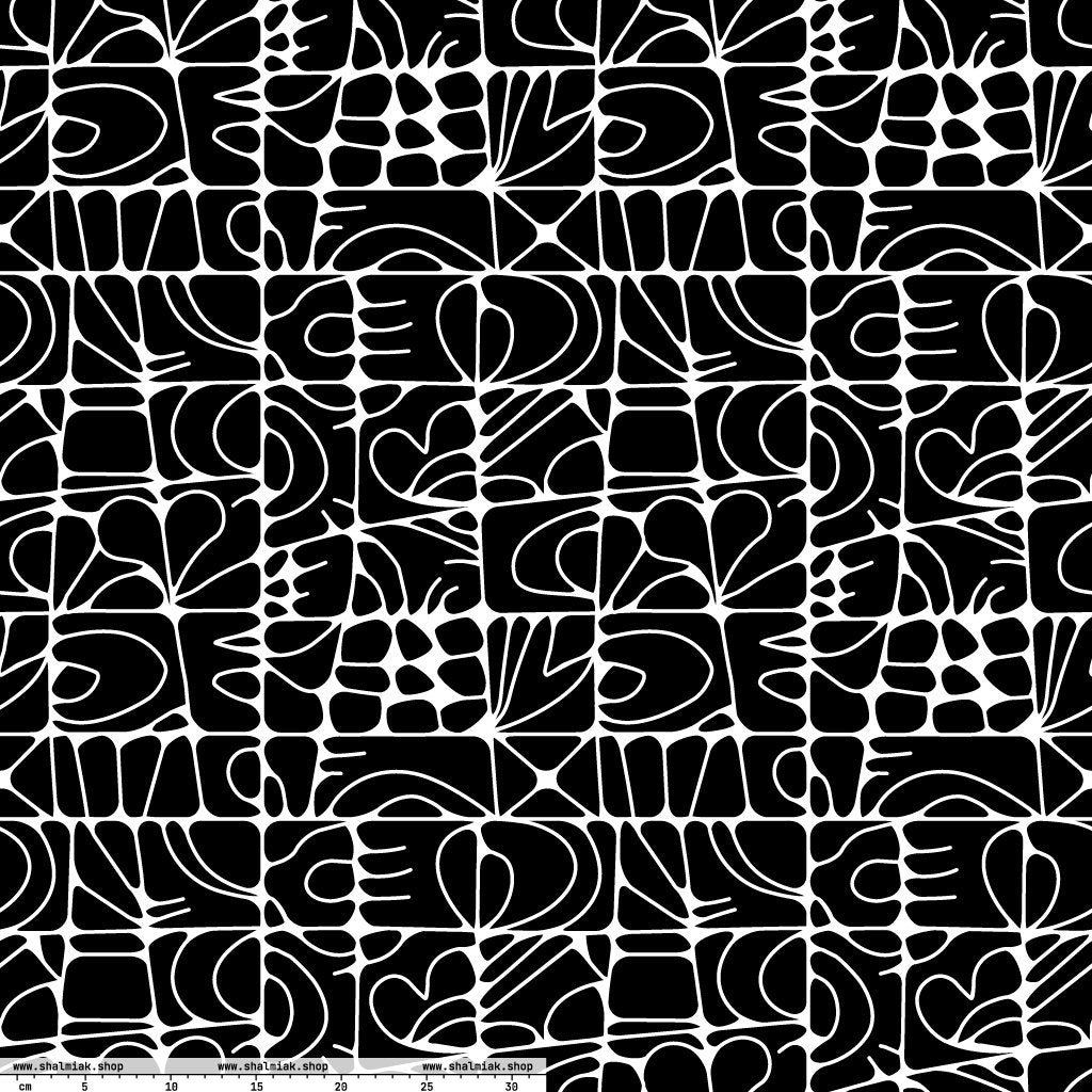 Fabric - STONE SPIRIT bw - Graphic stone shapes print