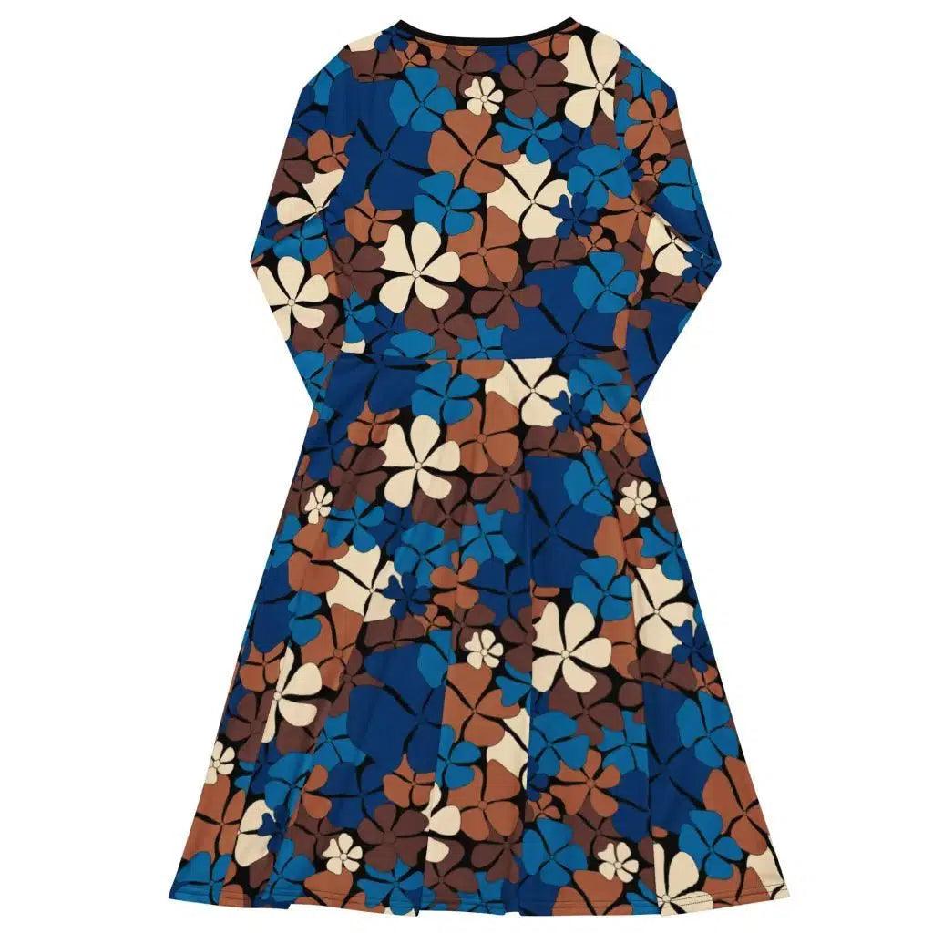 ADELIE blue brown - Midi dress with long sleeves and pockets - SHALMIAK