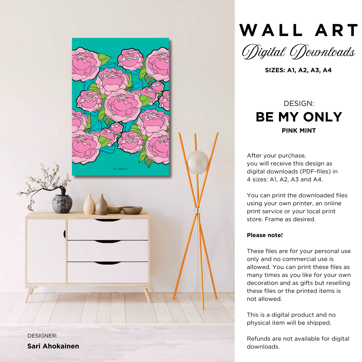 DIGITAL WALL ART - BE MY ONLY pink mint - SHALMIAK