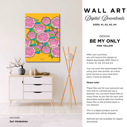 DIGITAL WALL ART - BE MY ONLY pink yellow - SHALMIAK