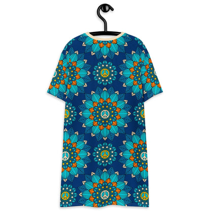 BLOOM WITH PEACE orange blue - T-shirt dress - SHALMIAK