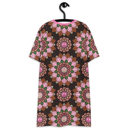 BLOOM WITH PEACE pink brown - T-shirt dress - SHALMIAK