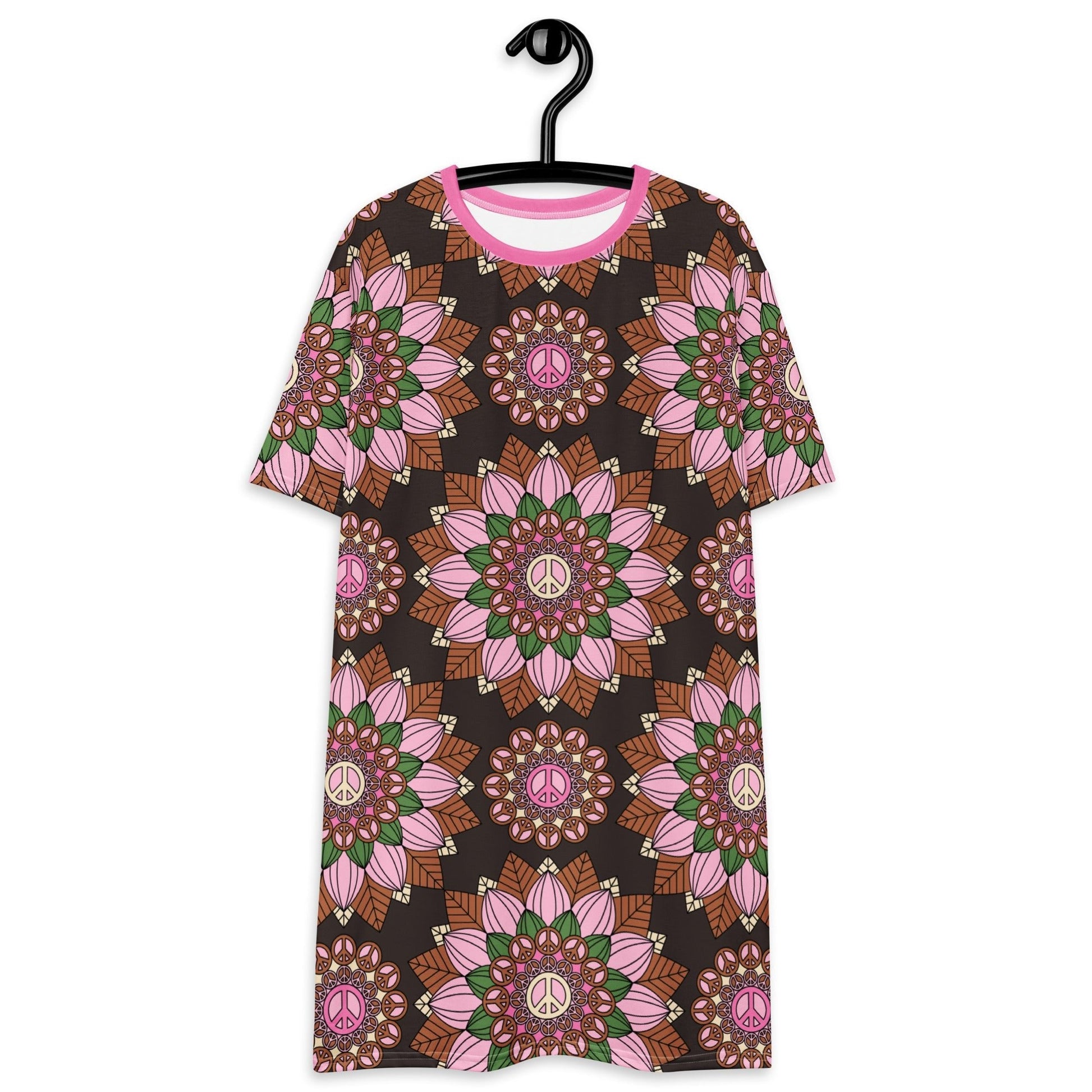 BLOOM WITH PEACE pink brown - T-shirt dress - SHALMIAK