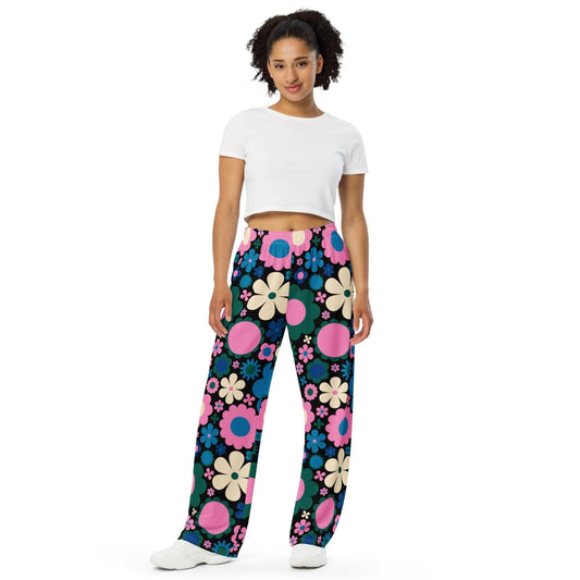 BLOOMPOP blue pink - Unisex wide-leg pants - SHALMIAK