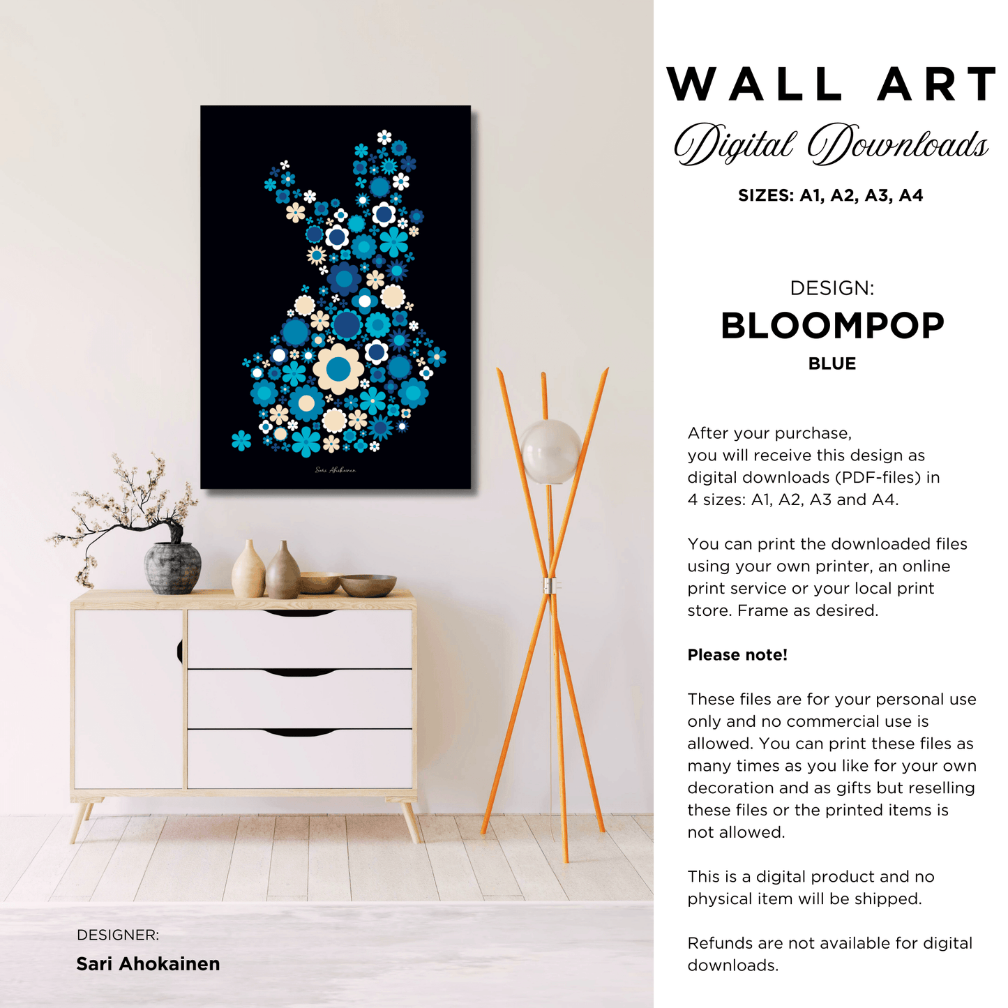 DIGITAL WALL ART - BLOOMPOP blue - SHALMIAK