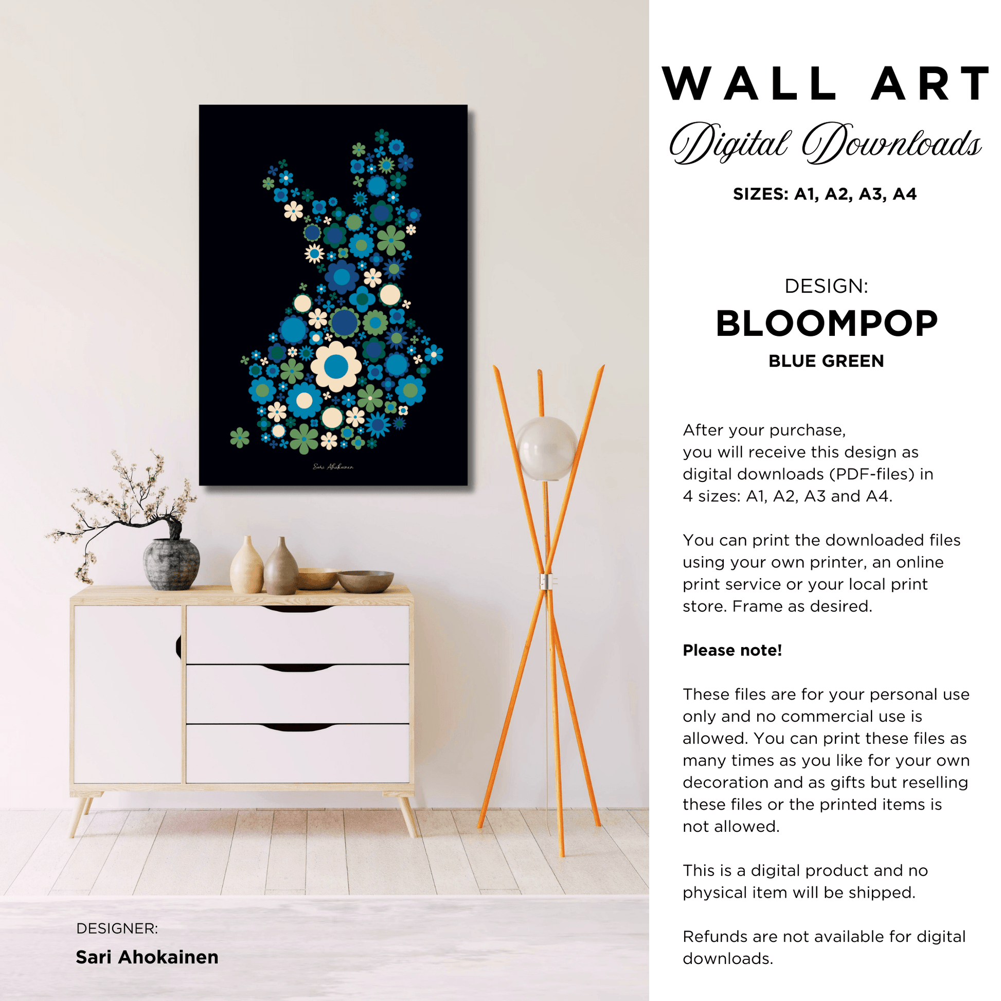 DIGITAL WALL ART - BLOOMPOP blue green - SHALMIAK