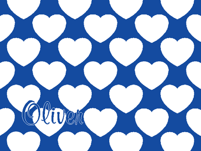 Personalized knitted blanket with hearts Blue White - Horizontal