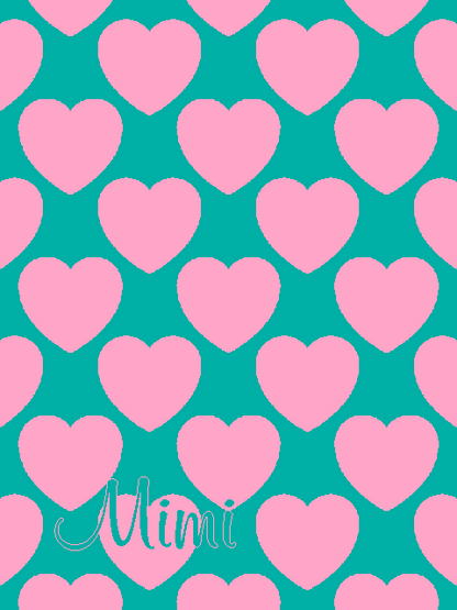 Personalized knitted blanket with hearts Pink Mint - Vertical