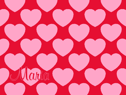 Personalized knitted blanket with hearts Pink Red - Horizontal