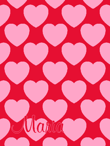 Personalized knitted blanket with hearts Pink Red - Vertical