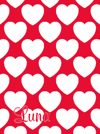 Personalized knitted blanket with hearts White Red - Vertical