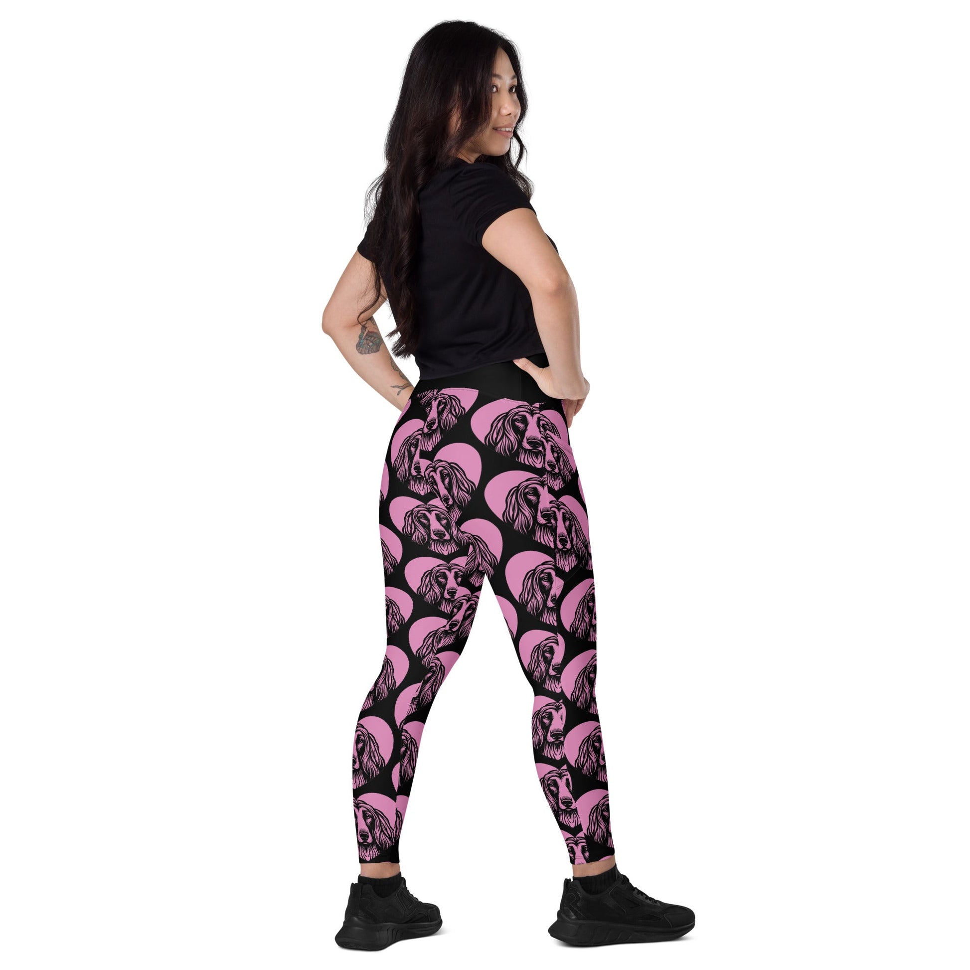 DOG BREED LEGGINGS with pockets - AFGHAN HOUND - HERTTAHOUND - pink - SHALMIAK