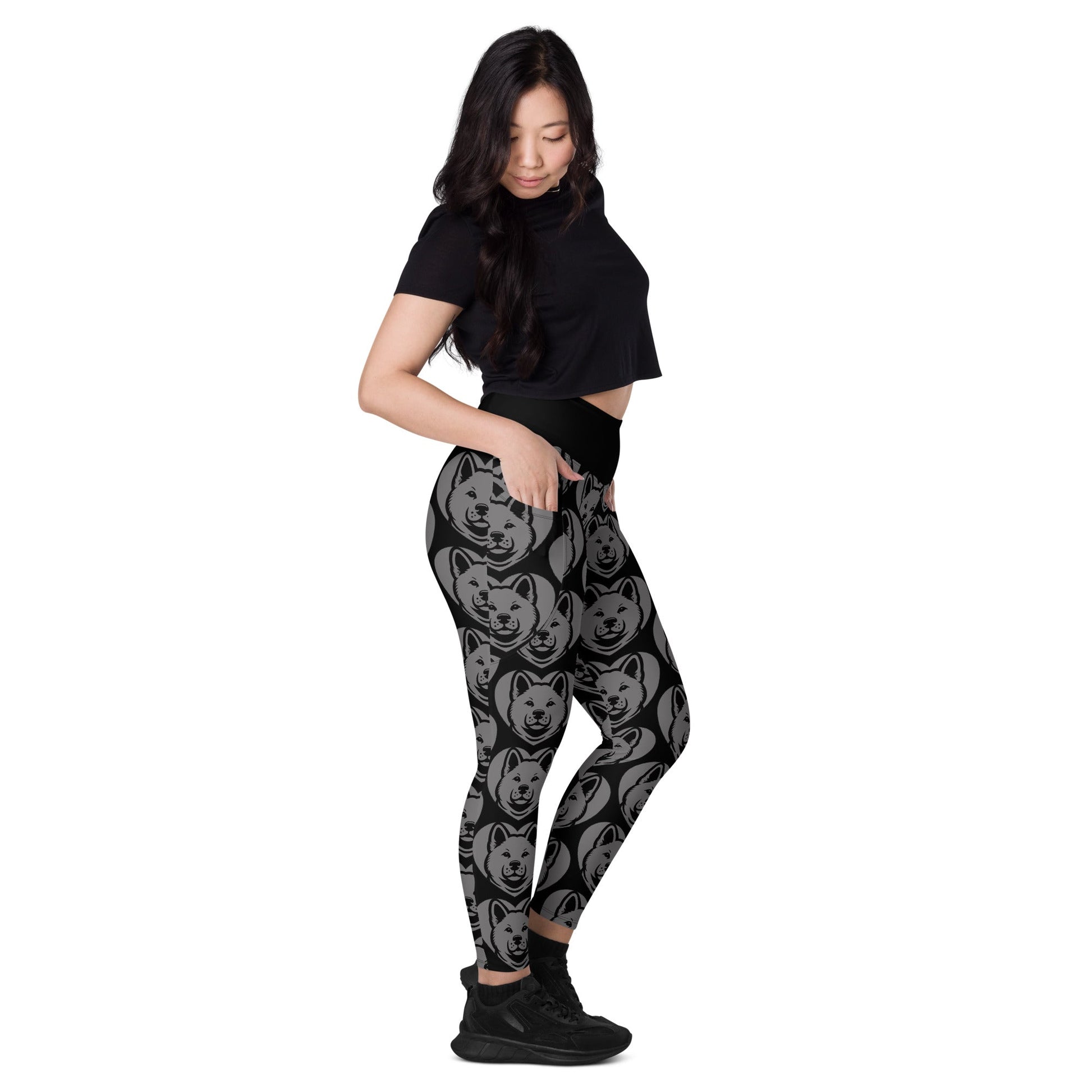 DOG BREED LEGGINGS with pockets - AKITA - HERTTAHOUND - grey - SHALMIAK