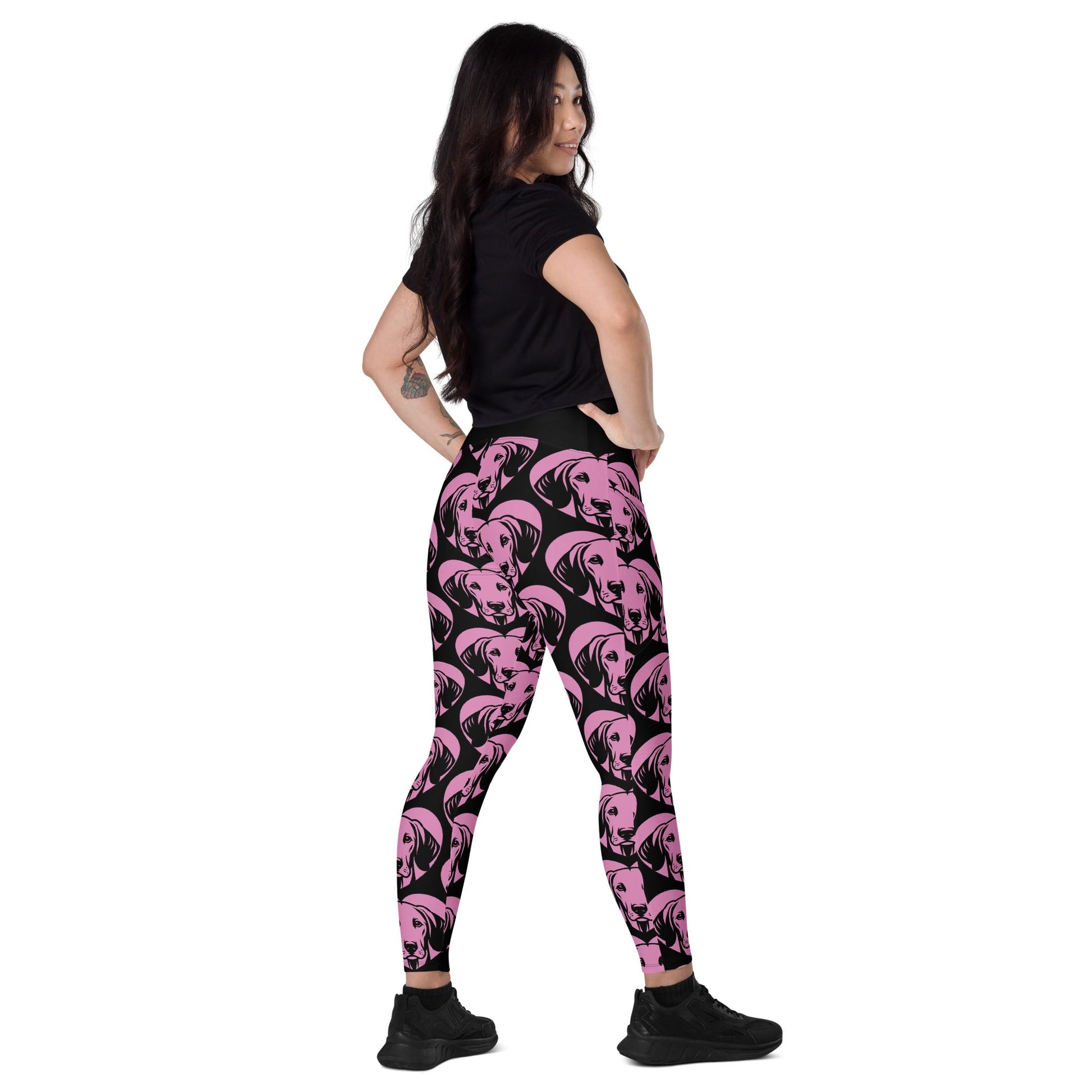 DOG BREED LEGGINGS with pockets - AMERICAN FOXHOUND - HERTTAHOUND - pink - SHALMIAK