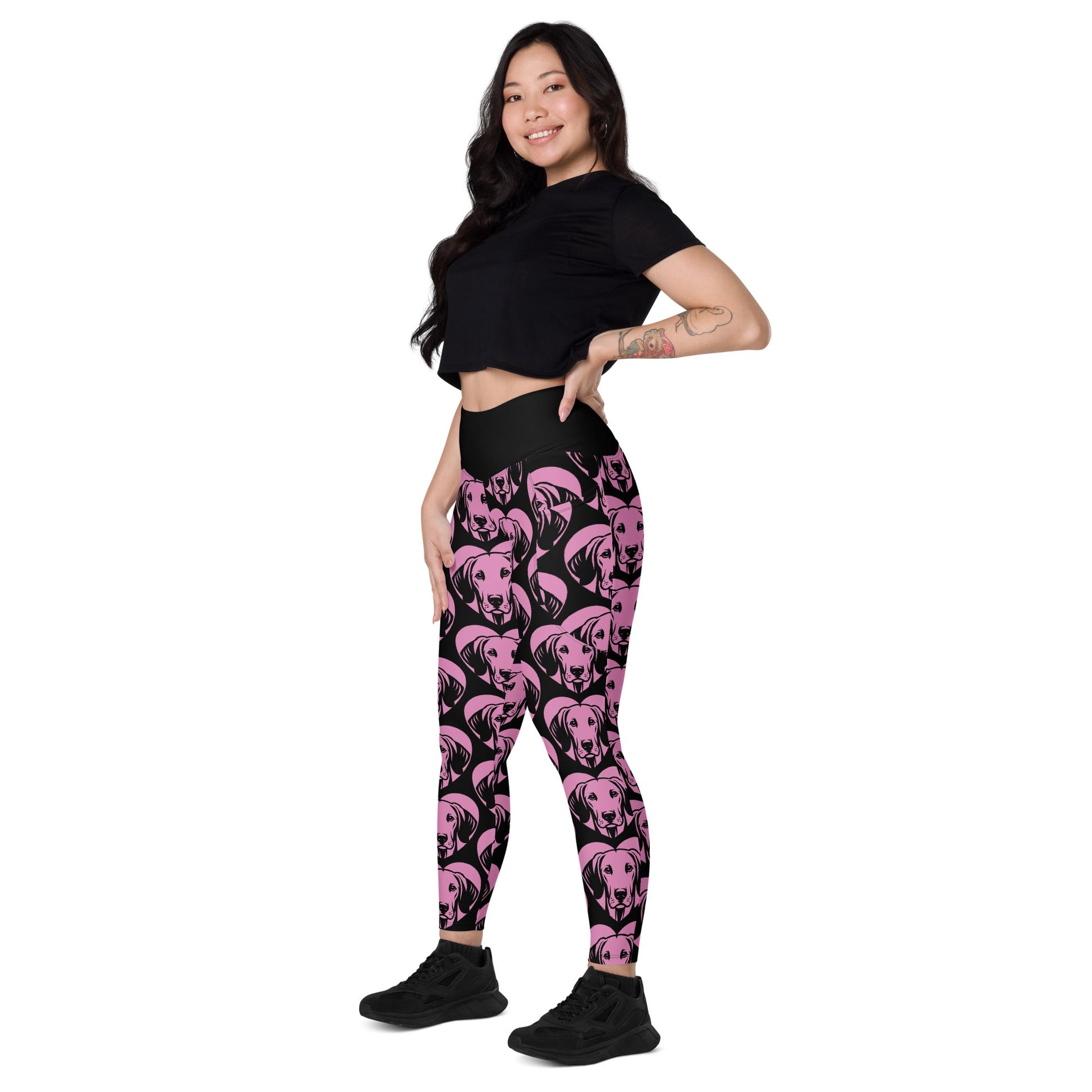 DOG BREED LEGGINGS with pockets - AMERICAN FOXHOUND - HERTTAHOUND - pink - SHALMIAK