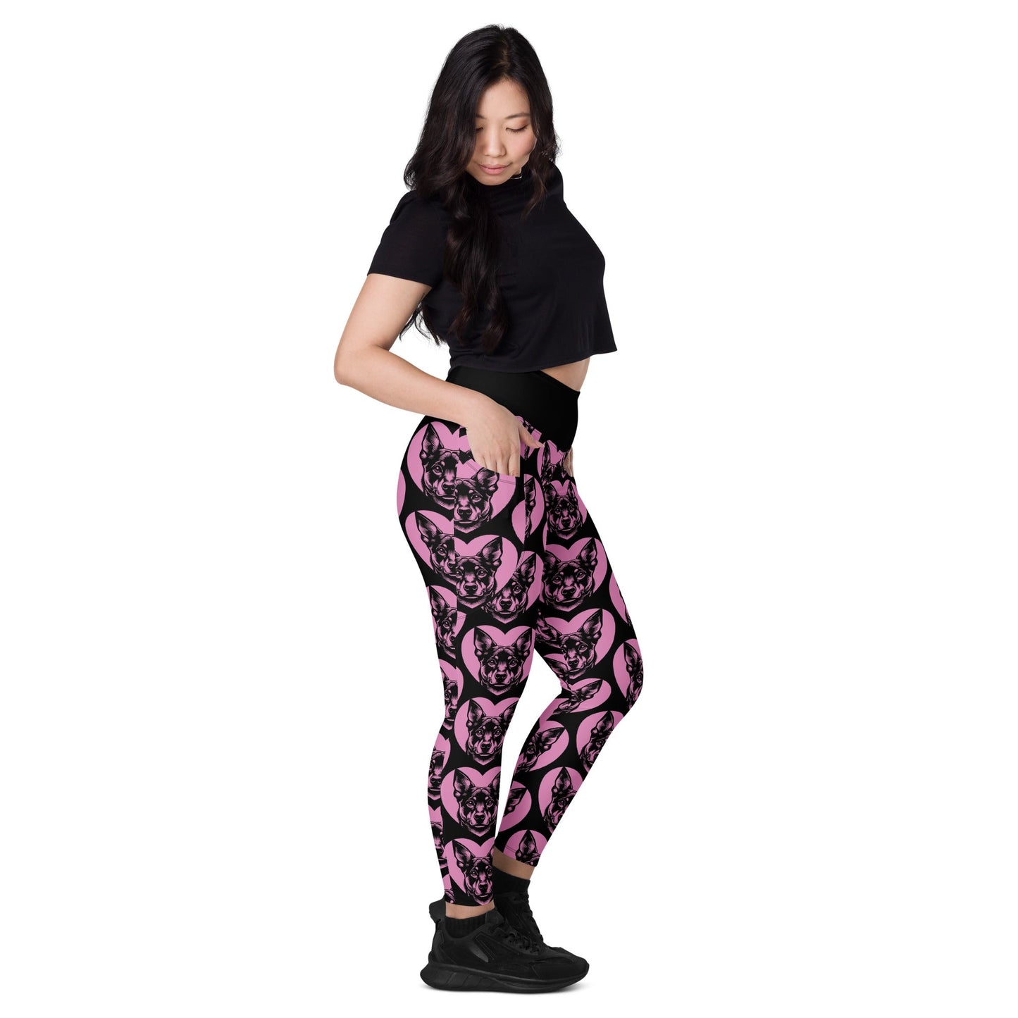 DOG BREED LEGGINGS with pockets - AUSTRALIAN KELPIE - HERTTAHOUND - pink - SHALMIAK