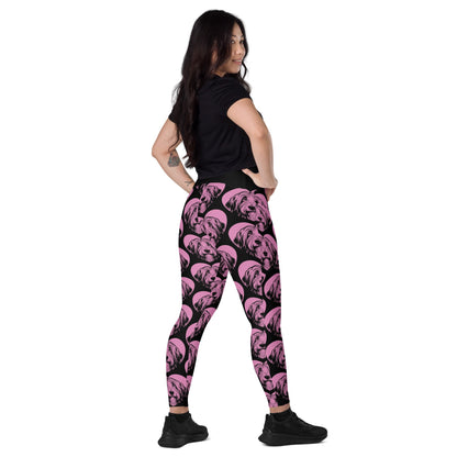 DOG BREED LEGGINGS with pockets - BEARDED COLLIE - HERTTAHOUND - pink - SHALMIAK