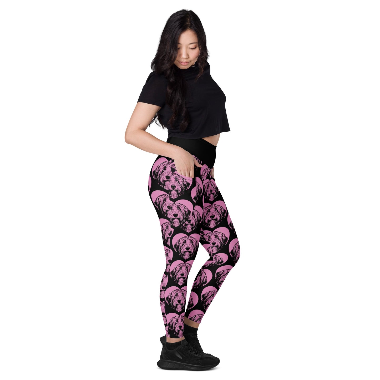 DOG BREED LEGGINGS with pockets - BEARDED COLLIE - HERTTAHOUND - pink - SHALMIAK