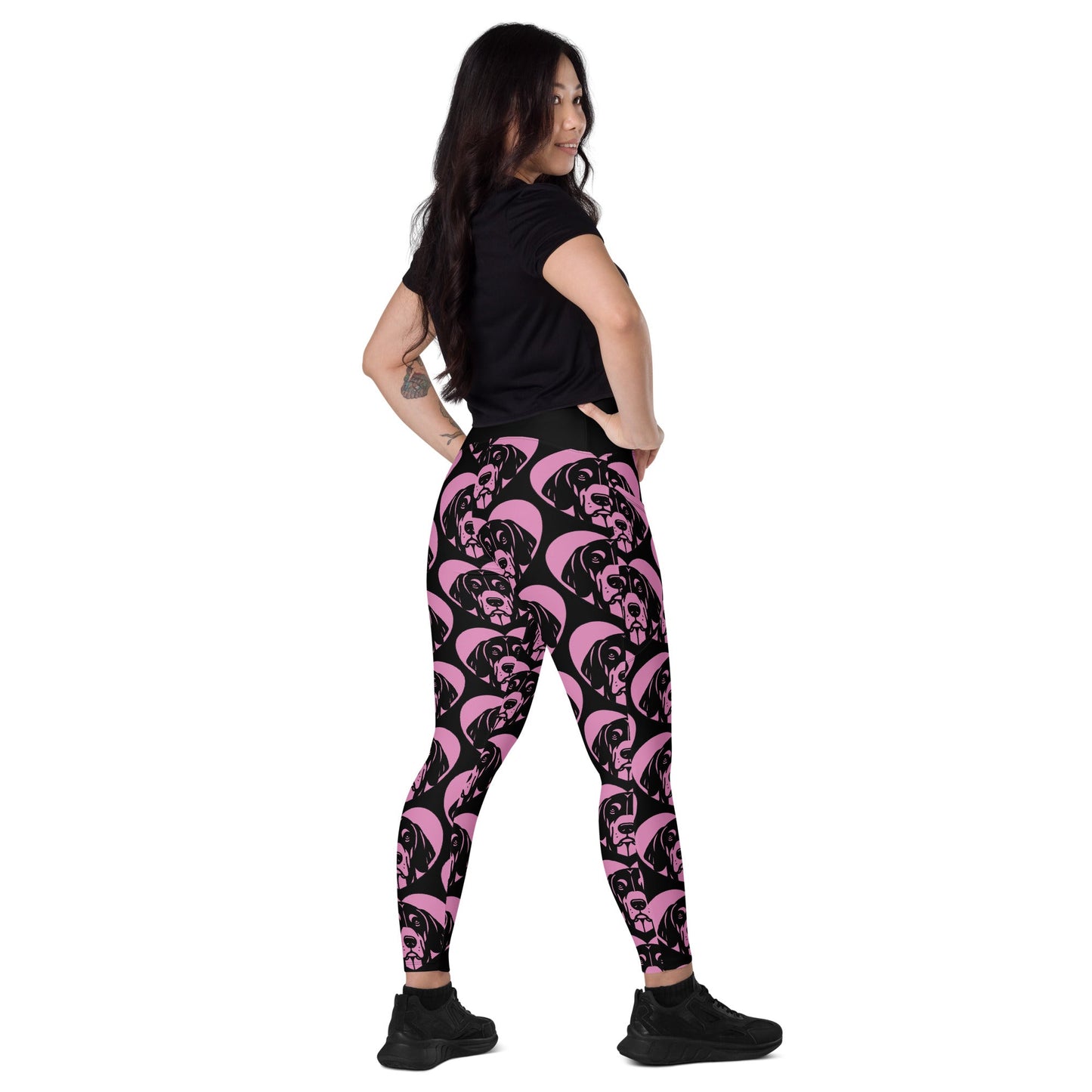 DOG BREED LEGGINGS with pockets - BLACK AND TAN COONHOUND - HERTTAHOUND - pink - SHALMIAK