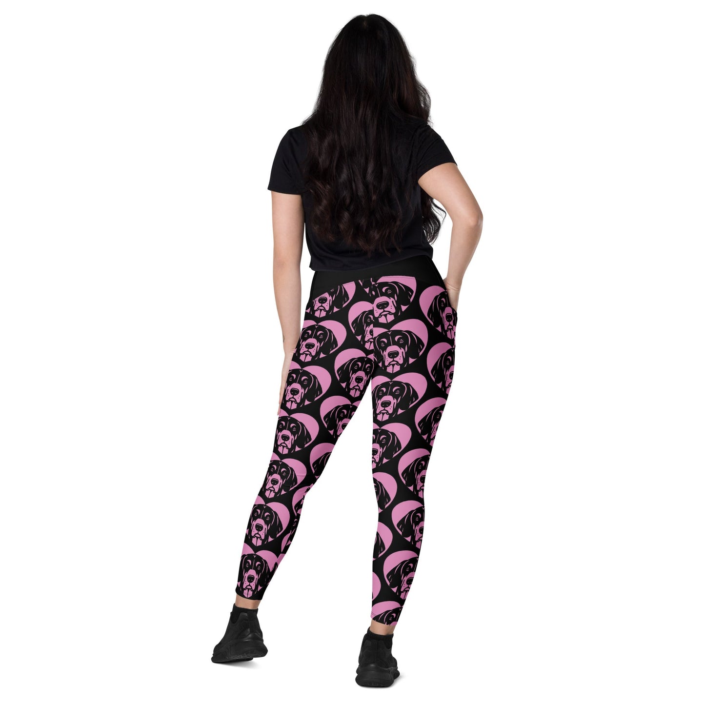 DOG BREED LEGGINGS with pockets - BLACK AND TAN COONHOUND - HERTTAHOUND - pink - SHALMIAK