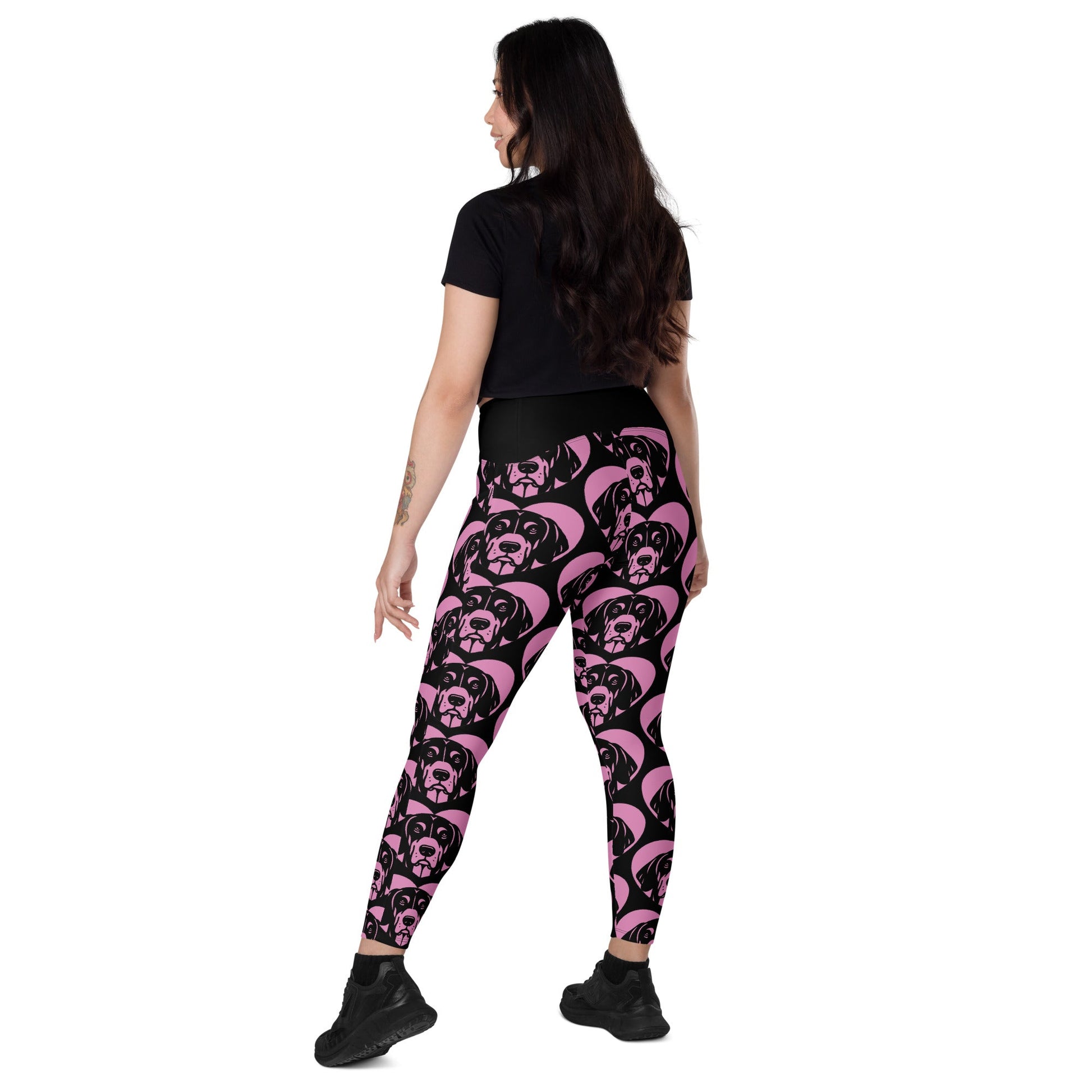 DOG BREED LEGGINGS with pockets - BLACK AND TAN COONHOUND - HERTTAHOUND - pink - SHALMIAK