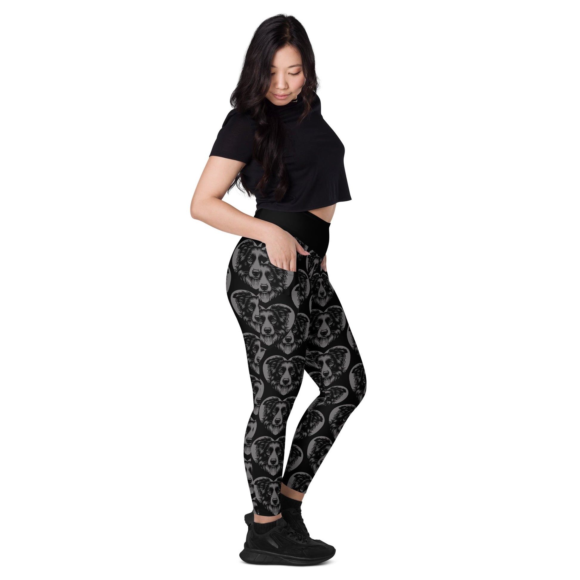 DOG BREED LEGGINGS with pockets - BORDER COLLIE - HERTTAHOUND - grey - SHALMIAK