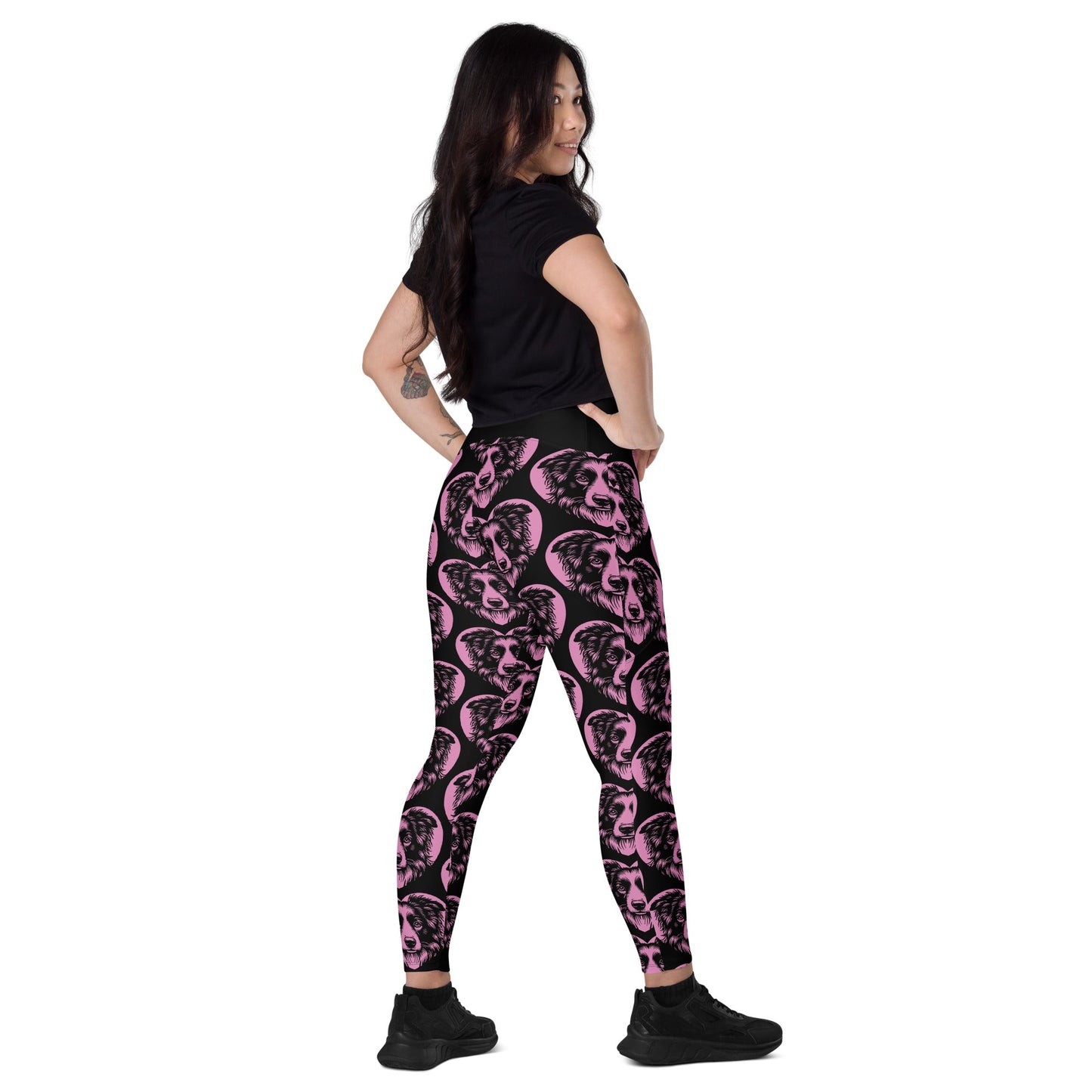 DOG BREED LEGGINGS with pockets - BORDER COLLIE - HERTTAHOUND - pink - SHALMIAK