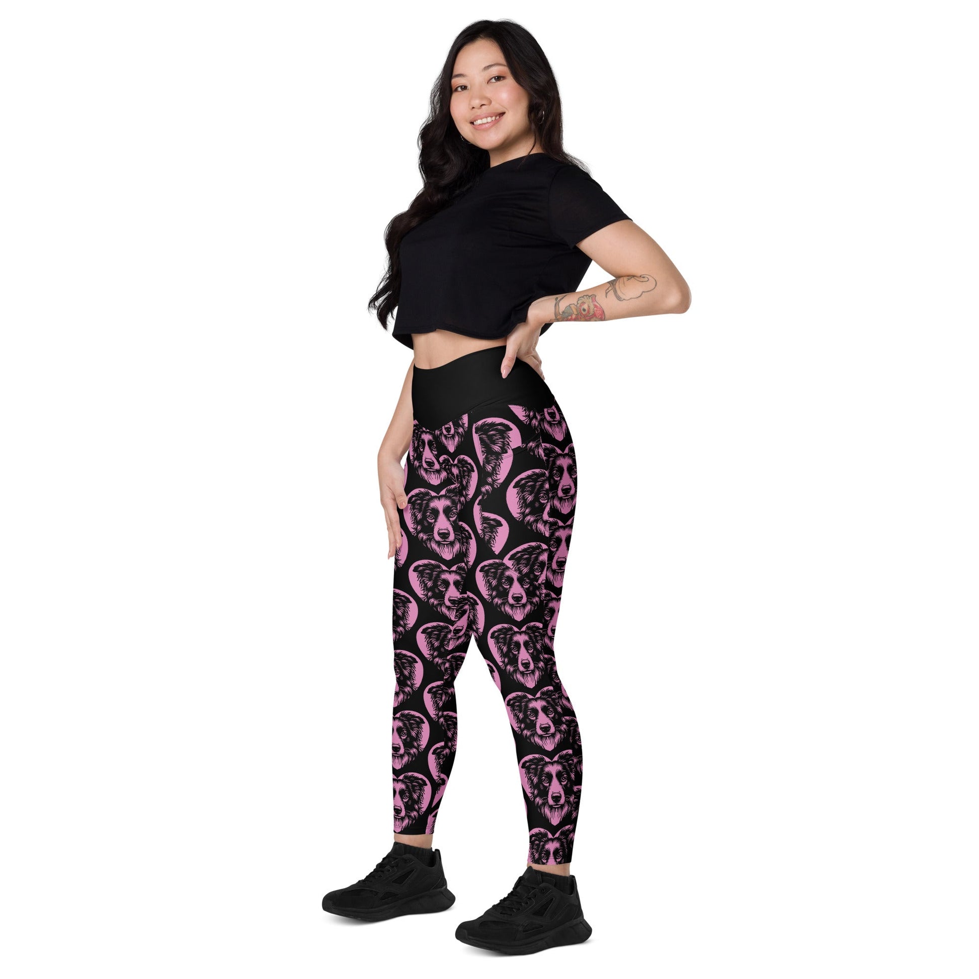 DOG BREED LEGGINGS with pockets - BORDER COLLIE - HERTTAHOUND - pink - SHALMIAK