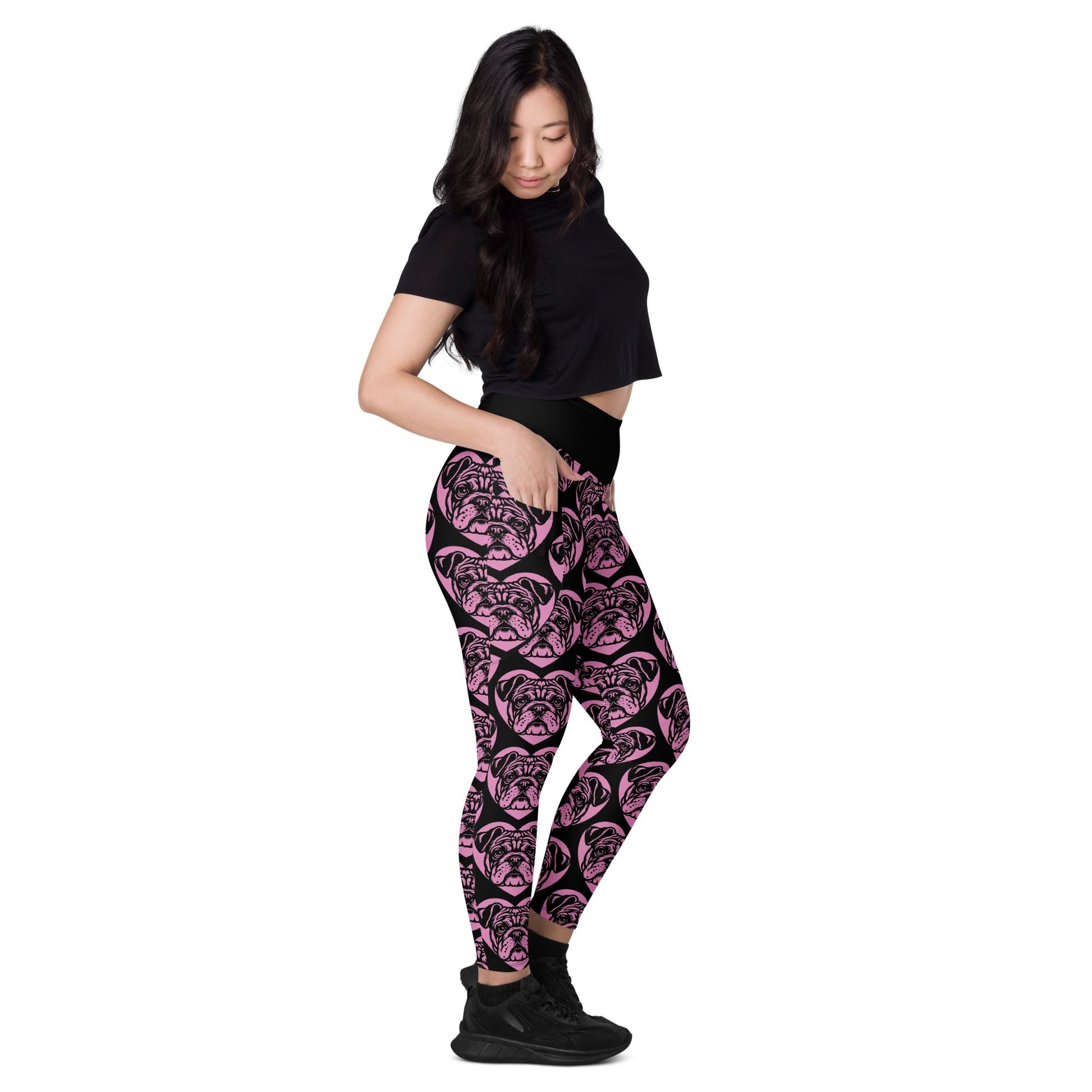 DOG BREED LEGGINGS with pockets - BULLDOG CONTINENTAL - HERTTAHOUND - pink - SHALMIAK